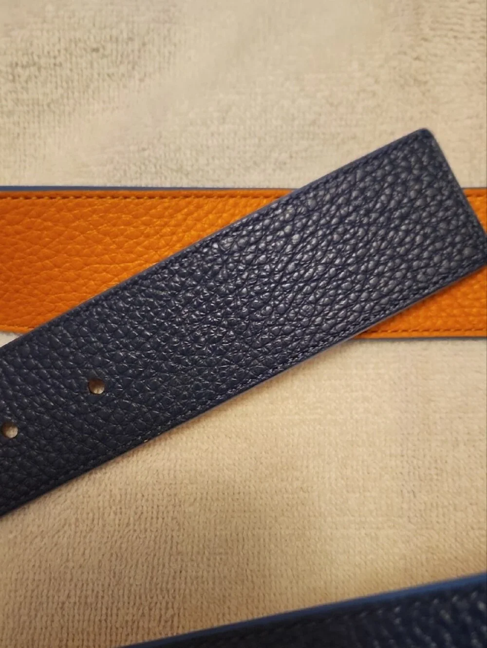 Coach Reversible Blue/Orange Pebbled Leather Belt
